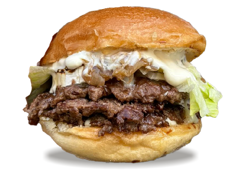 Bun, Steak, Salade, Confit d’Oignon, Chèvre, Miel, Sauce Mayonnaise fast food restaurant annecy